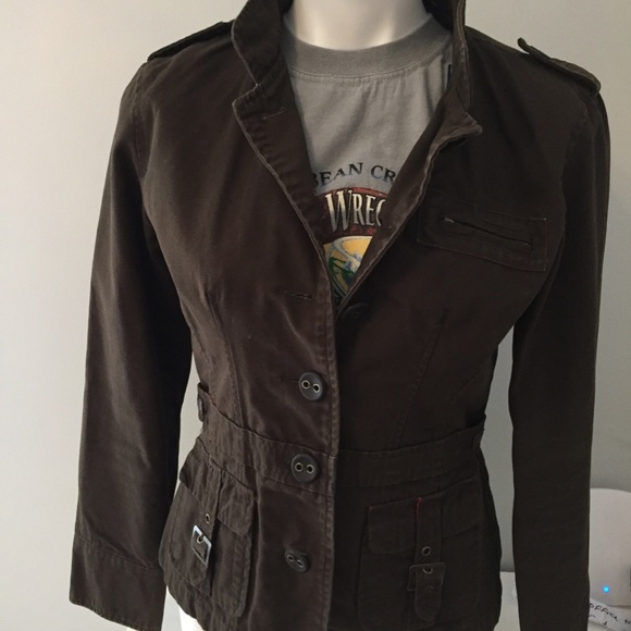 American standard tyte fitted Brown jean jackets with buckles and buttons - Picture 1 of 5
